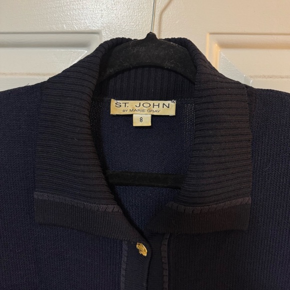 VTG  St. John by Marie Gray Black Navy Santana Knit Dress Gold Buttons Size 8 - Picture 5 of 8